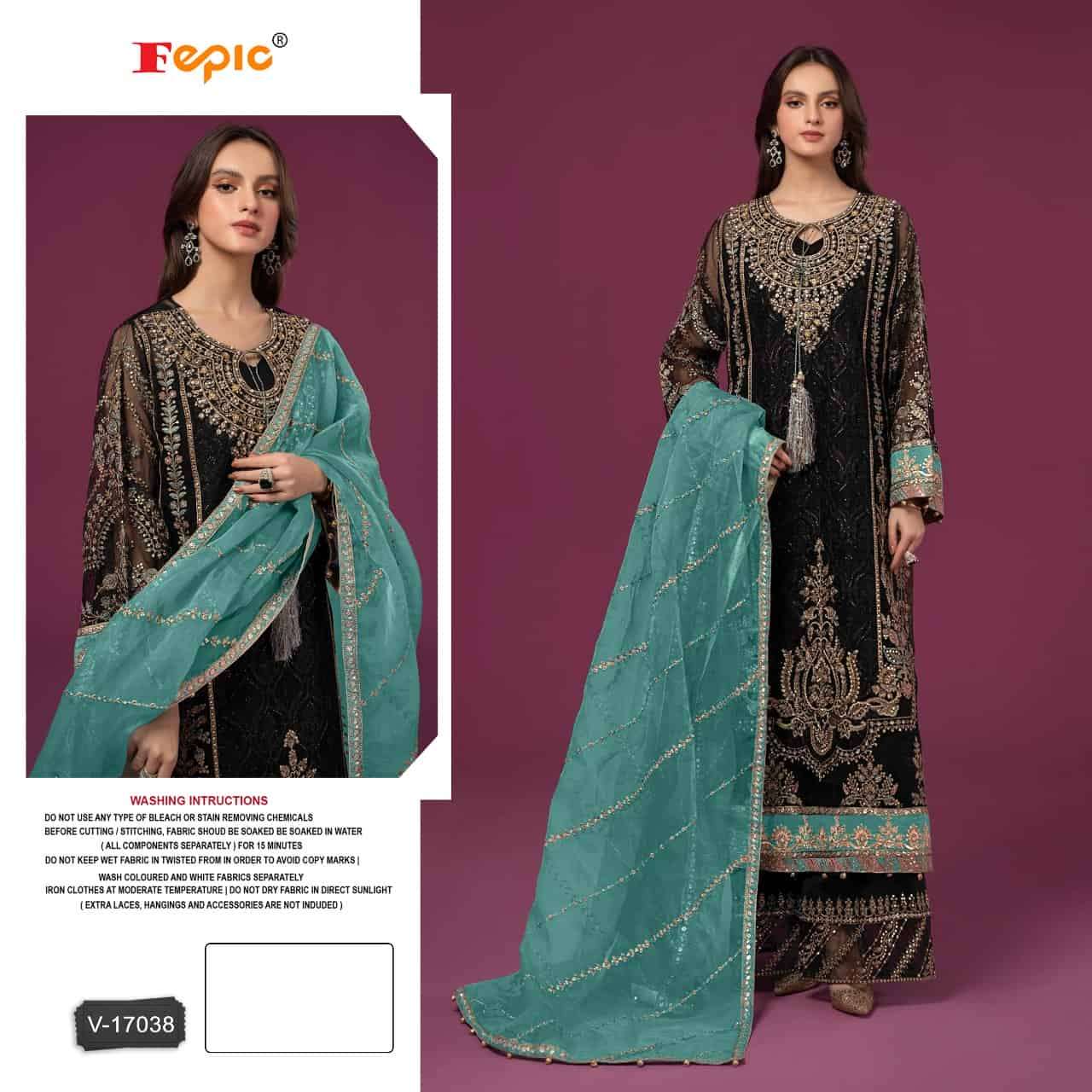 Fepic V 17038 A Pakistani Designer Velvet Embroidered Suit Exporter