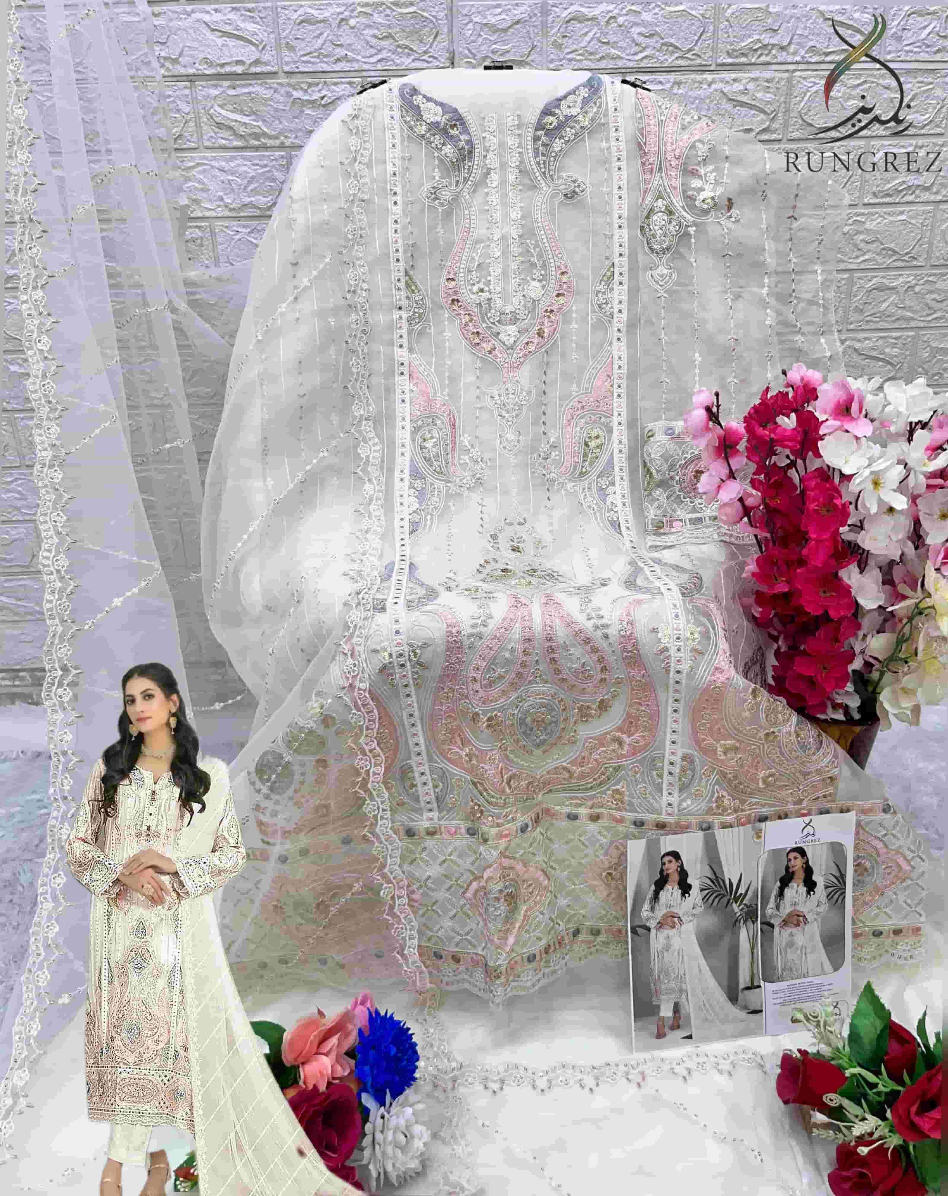 Rungrez 5007 Organza Embroidered Suit