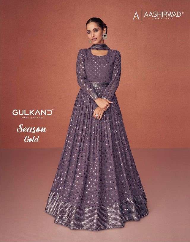 Aashirwad Gulkand Season Gold Designer Party Wear Anarkali Suit