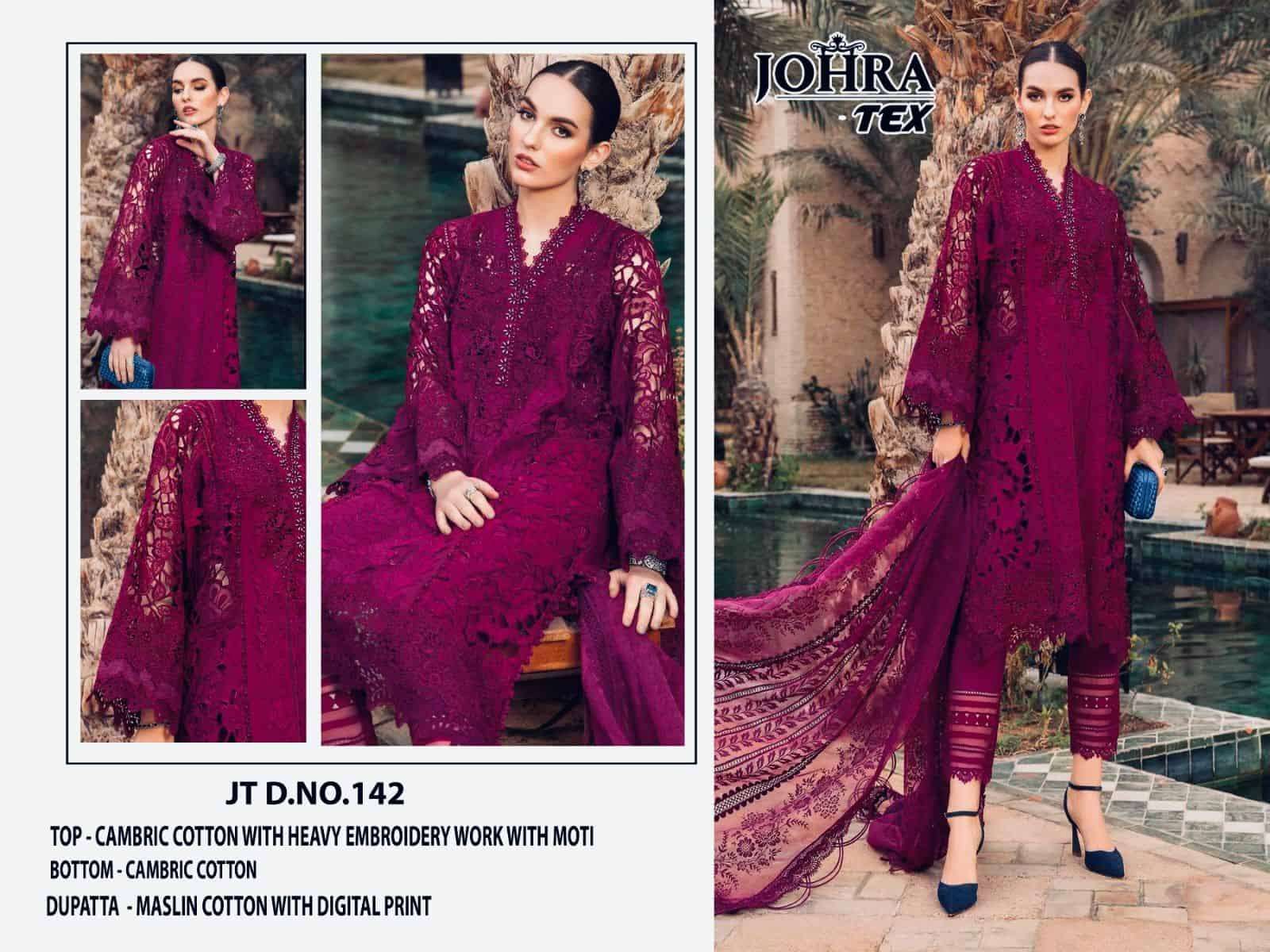 Johra Tex JT 142 Pakistani Designer Embroidered Cotton Suit Exporter