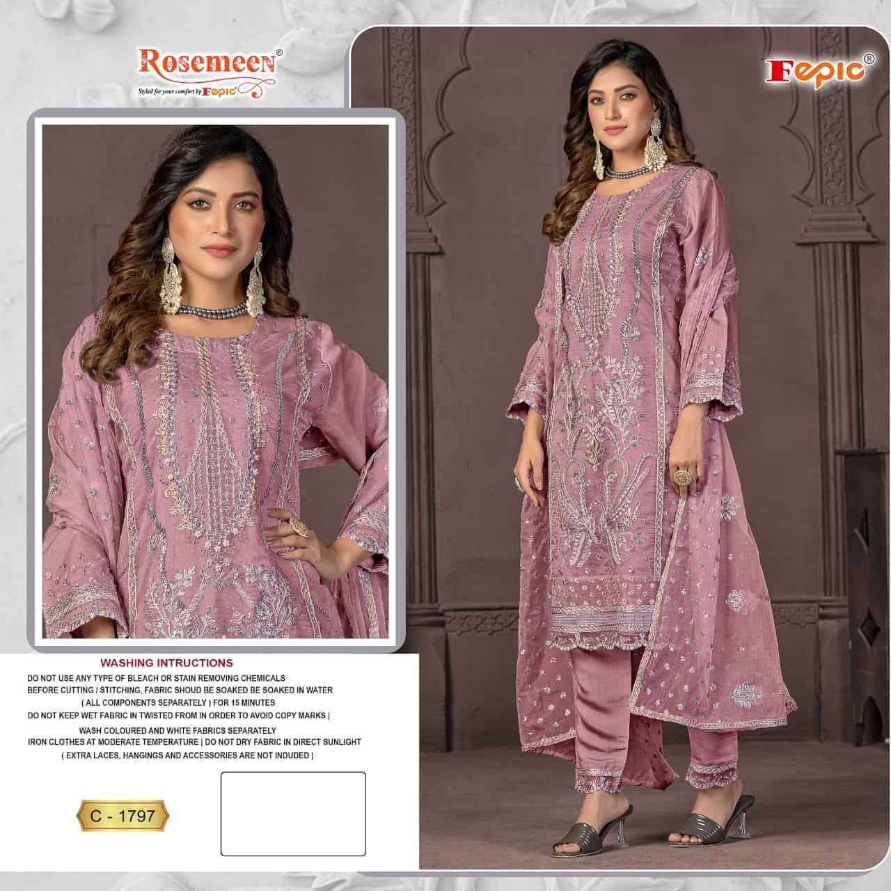 Fepic C 1797 Pakistani Style Designer Embroidered Organza Suit Exporter