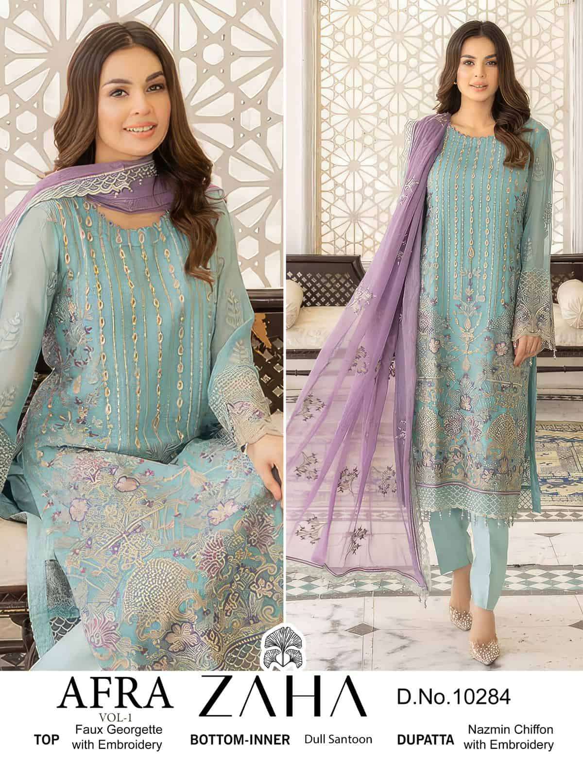 Zaha 10284 Pakistani Festive Wear Style Designer Georgette Suit Exporter