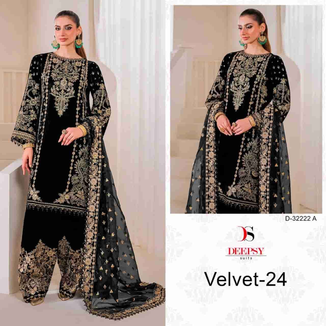 Deepsy D 32222 A Pakistani Style Designer Velvet Embroidered Suit
