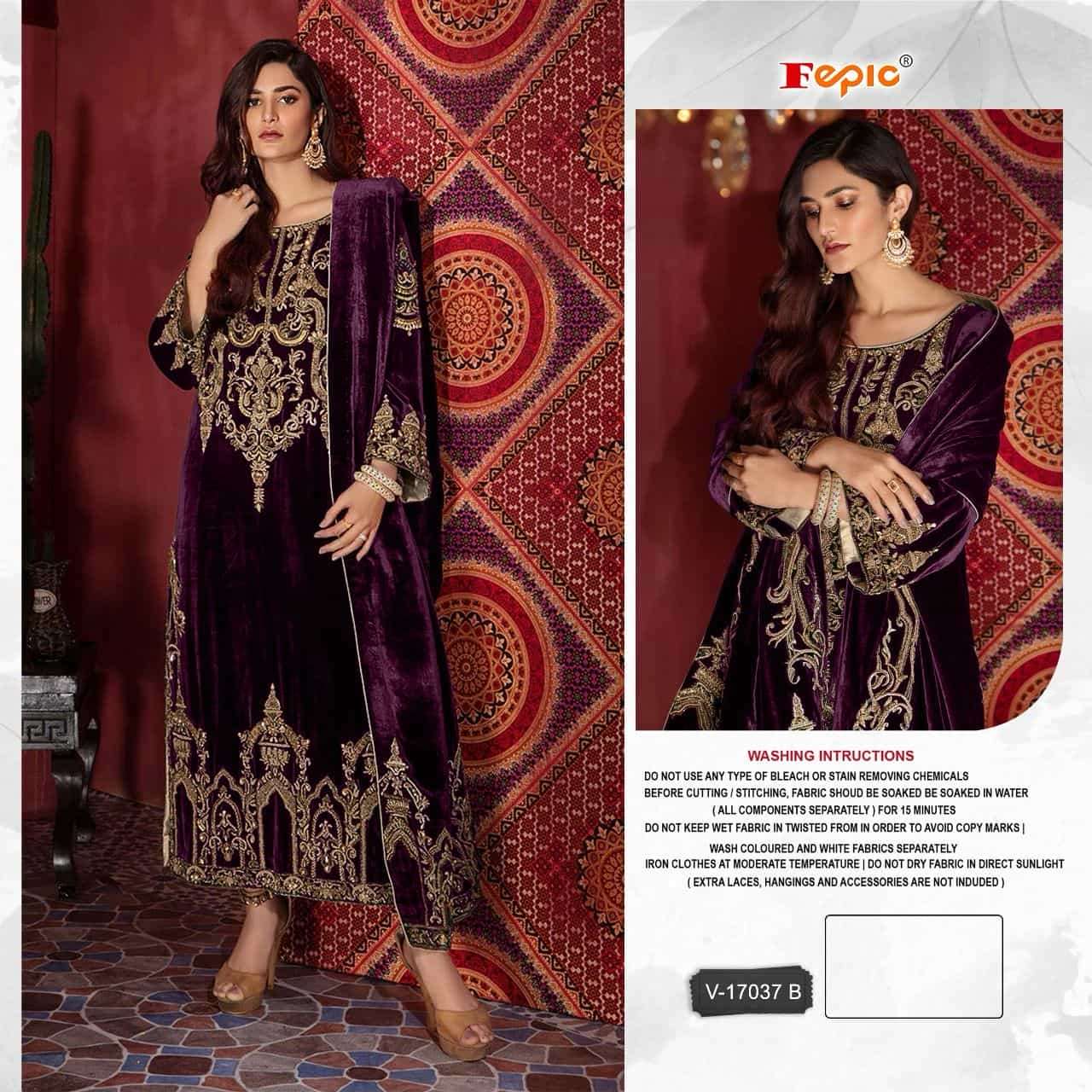 Fepic V 17037 B Latest Heavy Designer Style Party Wear Velvet Suit Exporter