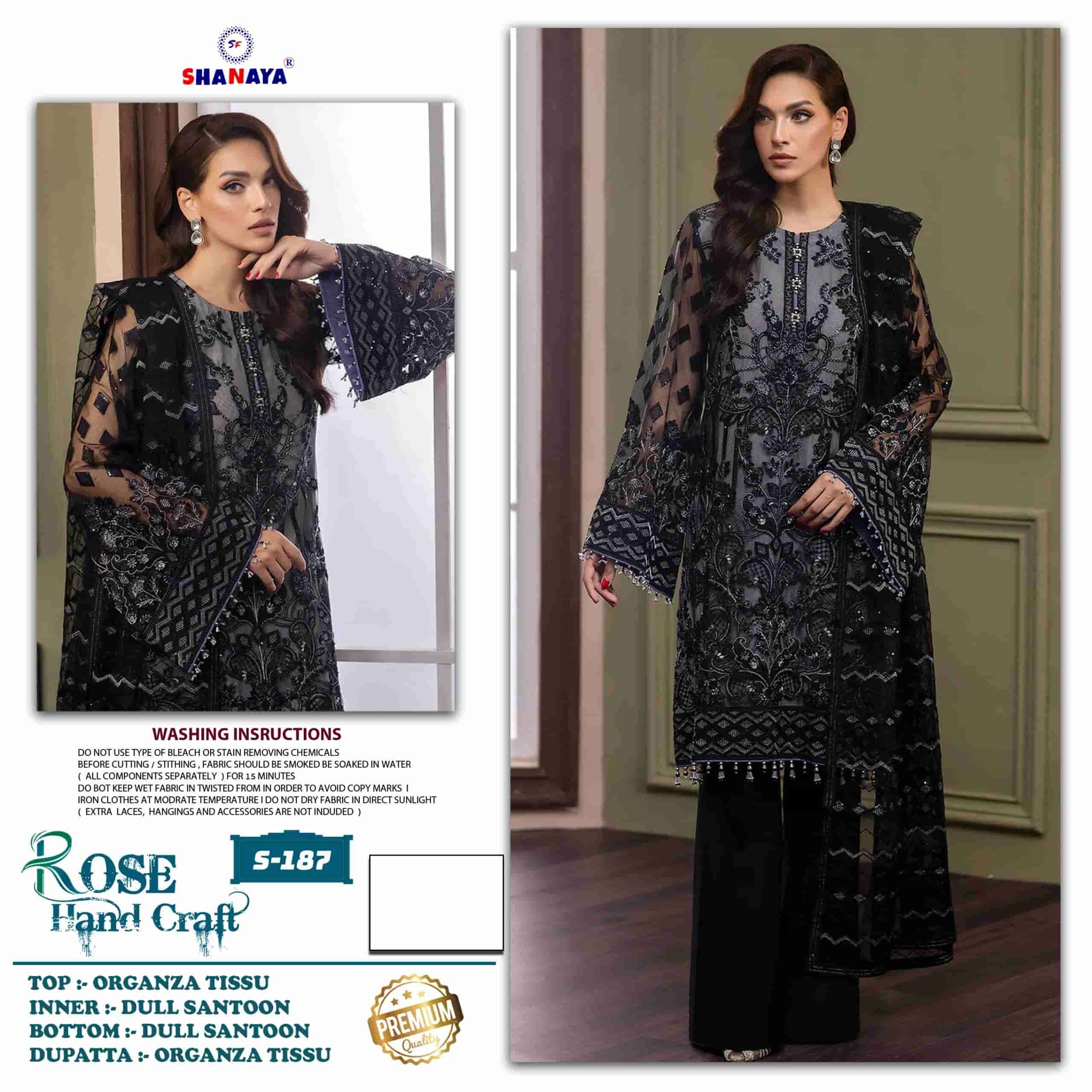 Shanaya S 187 Pakistani Designer Organza Embroidered Suit Exporter