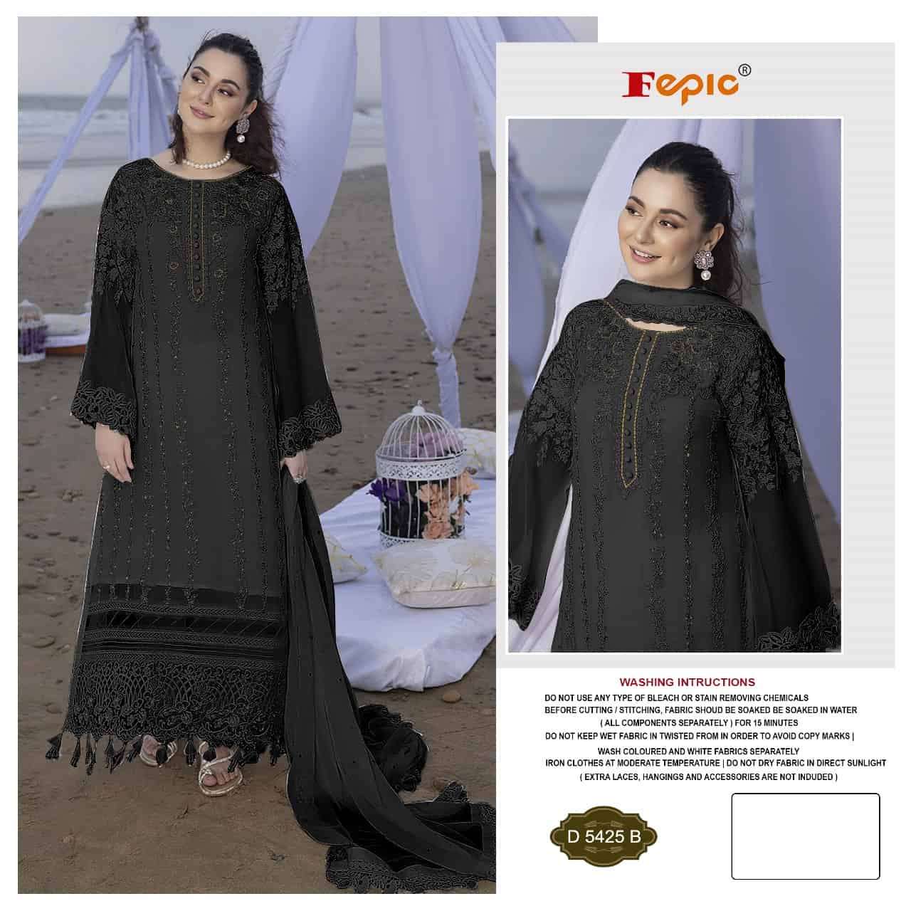 Fepic D 5425 B Pakistani Fancy Designer Georgette Embroidered Suit Exporter