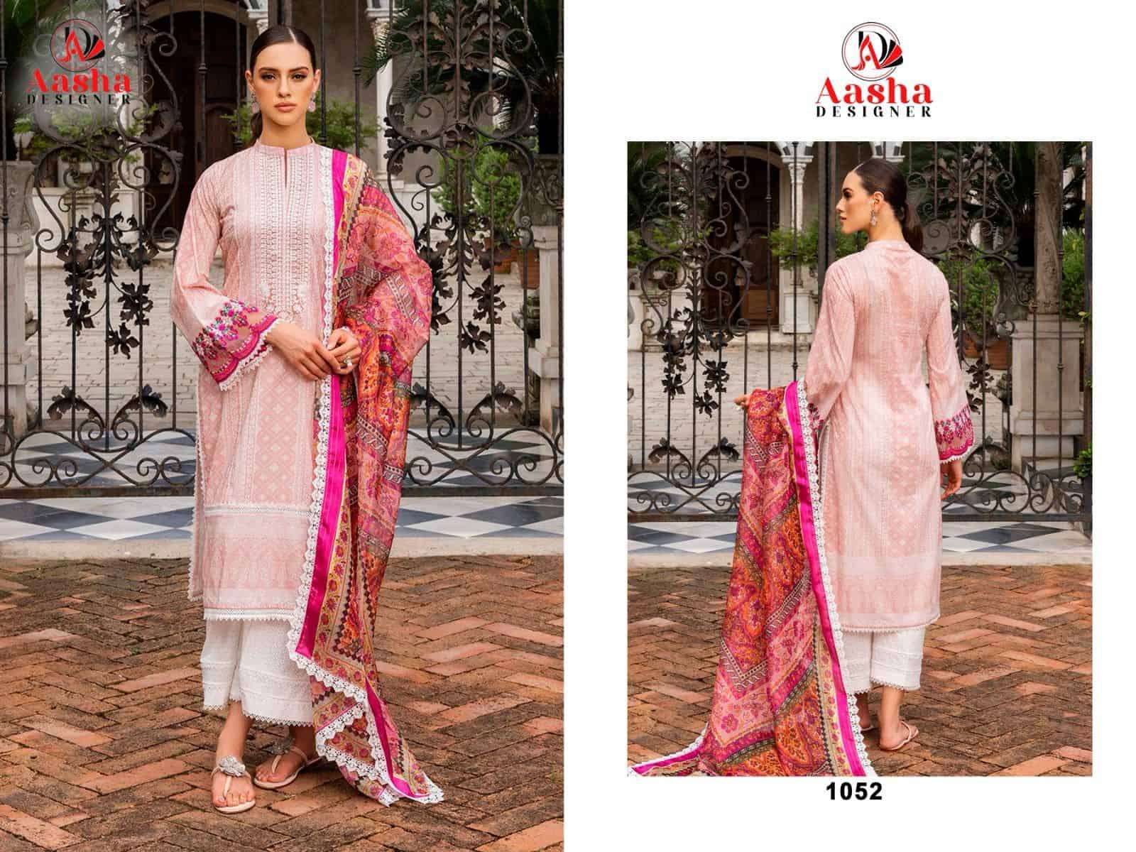 Aasha Designer 1052 Colors Fancy Printed Cotton Embroidered Unstitched Dress Collection