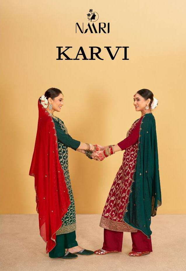 Naari Karvi Fancy Work Maslin Jacquard Festive Collection Dress