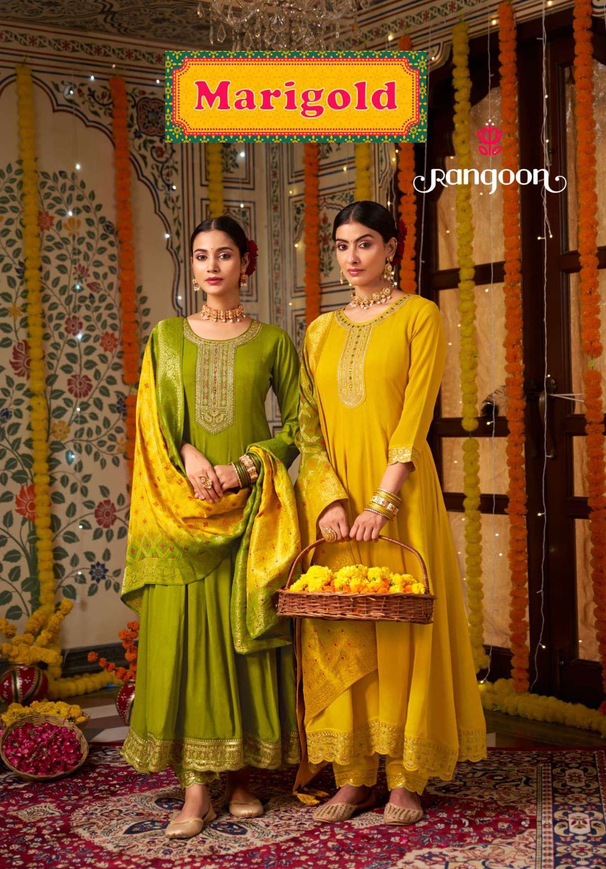 Rangoon Marigold Stylish Anarkali Pattern Suit Latest