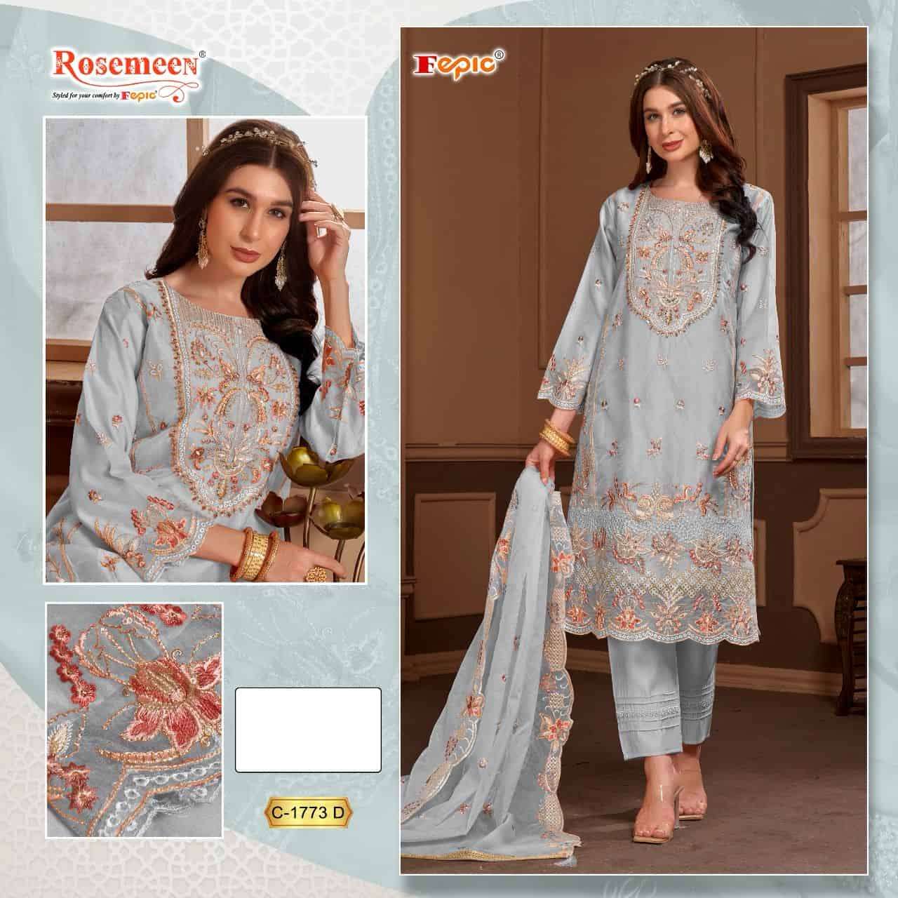 Fepic C 1773 D Pakistani Latest Organza Embroidered Salwar Suit Wholesalers