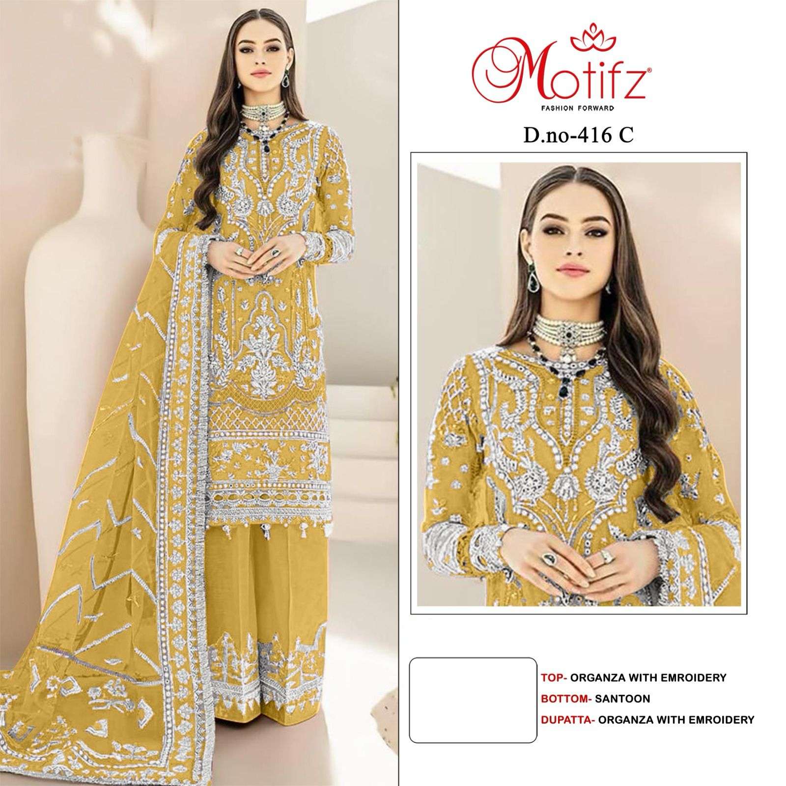 Motifz 416 C Embroidered Organza Pakistani Suit