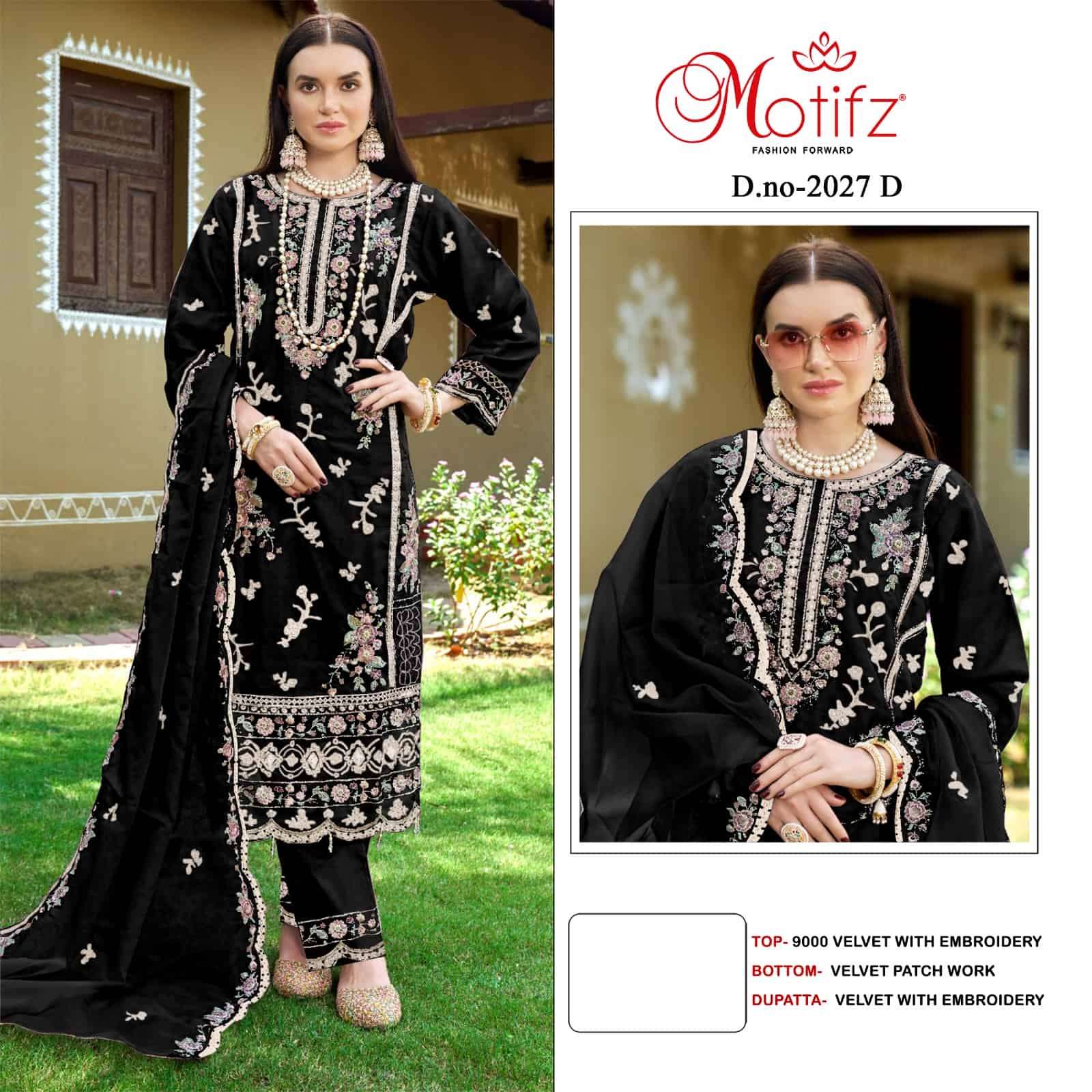 Motifz 2027 D Party Wear Style Designer Pakistani Velvet Embroidered Dress