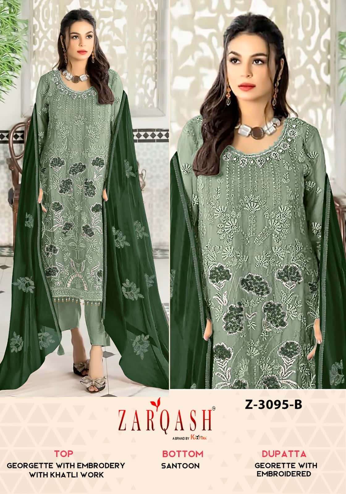 Zarqash Z 3095 Colors Pakistani Embroidered Designer Salwar Suit Wholesalers