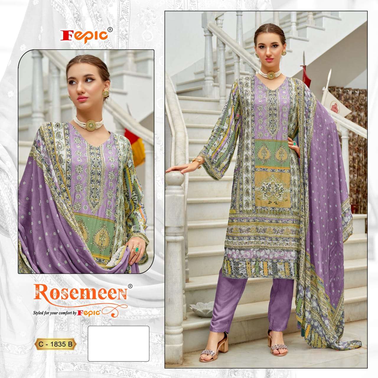 Fepic C 1835 B Pakistani Latest Printed Muslin Salwar Suit Ensemble