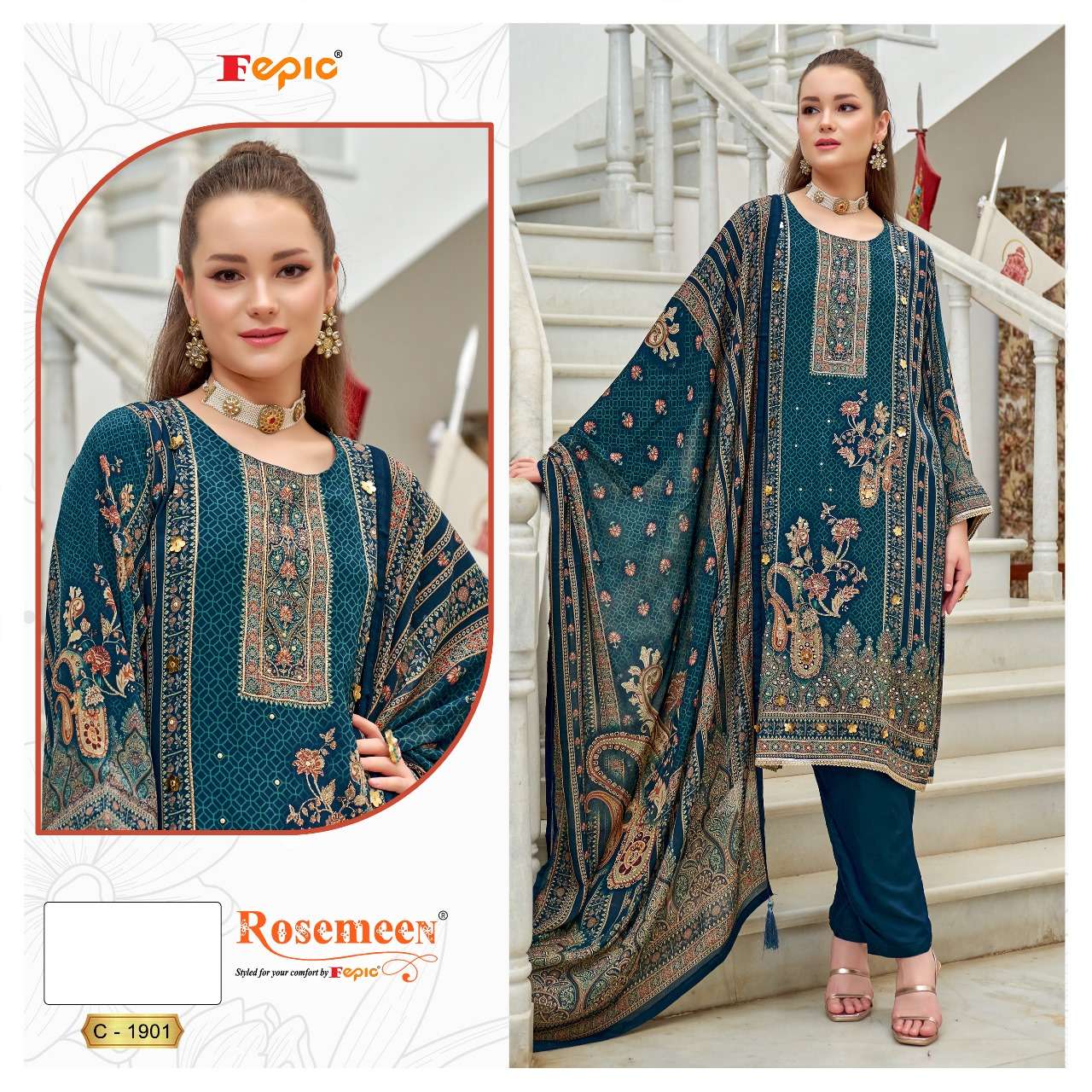 Fepic C 1901 Pakistani Style Designer Embroidered Suit Exporter
