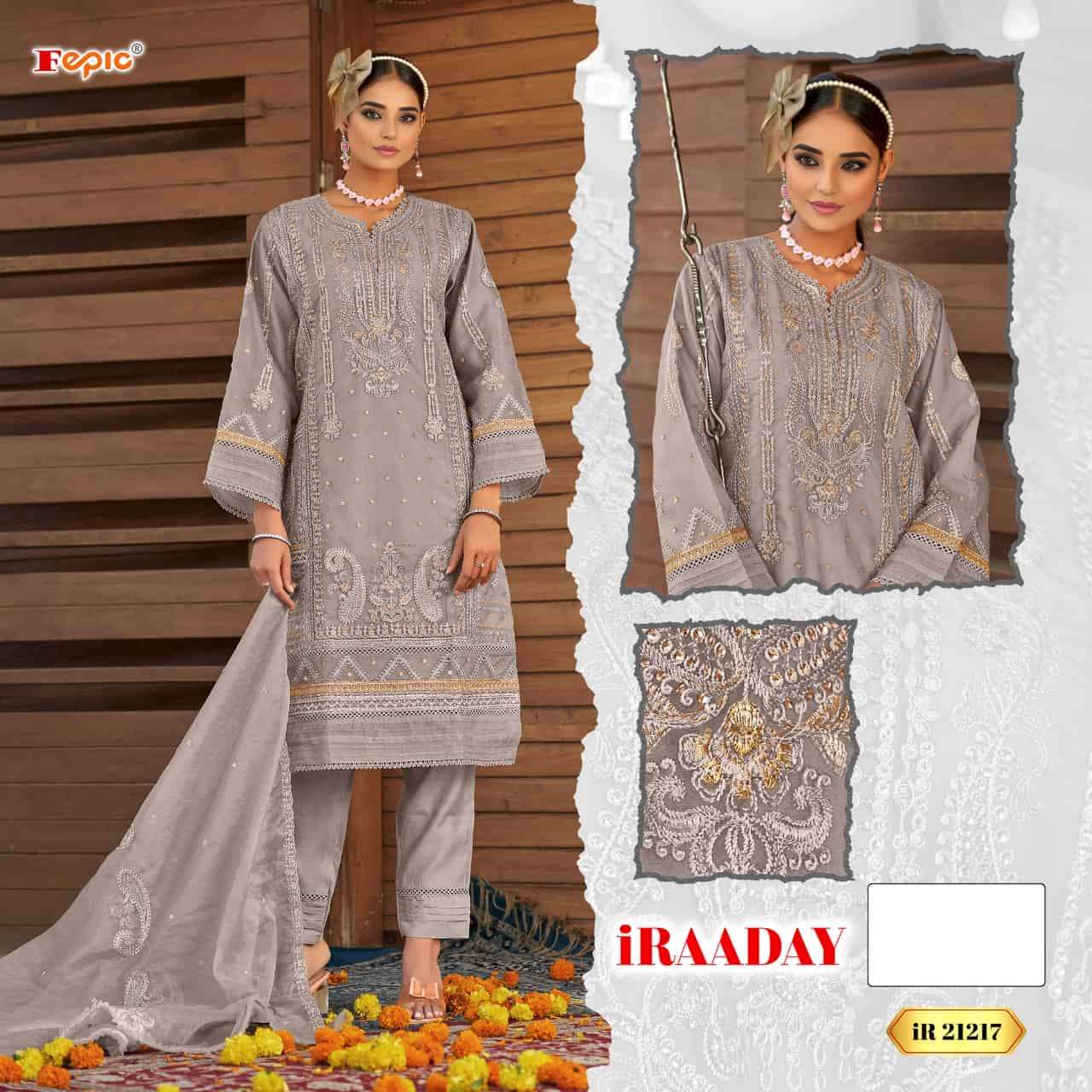 Fepic IR 21217 Pakistani Style Designer Organza Embroidered Suit Exporter
