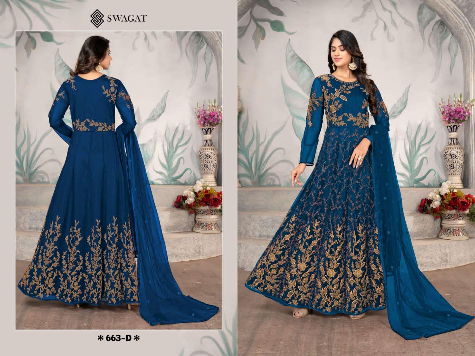Swagat 663 Colors Fancy Net Latest Partywear Gown