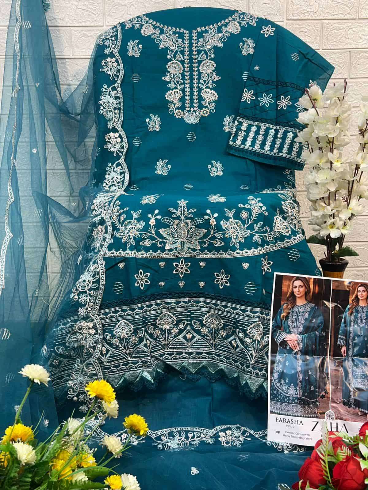 Zaha Farasha Vol 2 Pakistani Designer Embroidered Cotton Suit Wholesalers