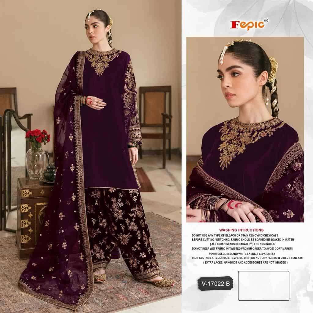 Fepic V 17022 B Festive Wear Style Designer Pakistani Velvet Suit Exporter