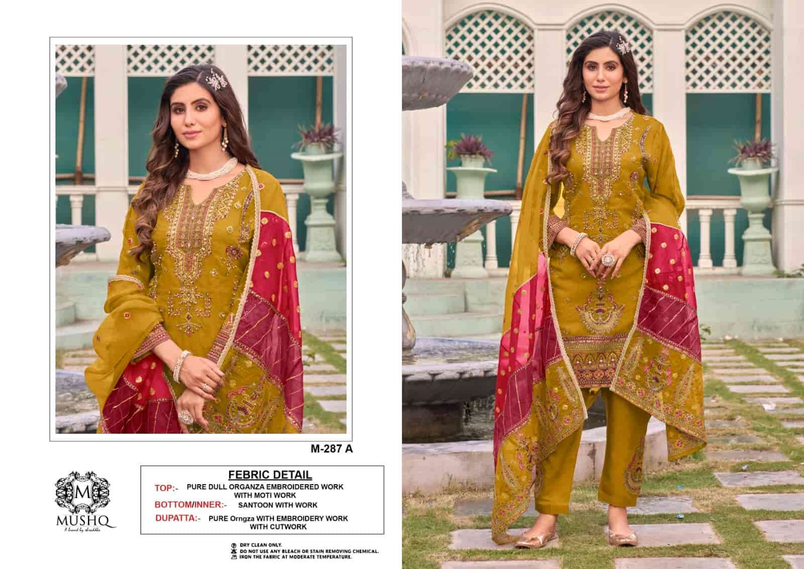 Mushq M 287 Colors Pakistani Festive Wear style Embroidered Designs Suit Exporters