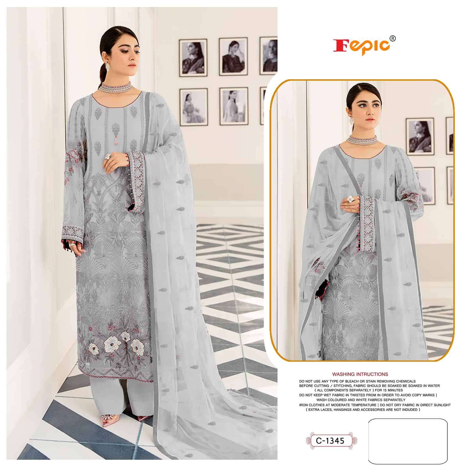 Fepic C 1345 Pakistani Designer Georgette Embroidered Suit Exporter