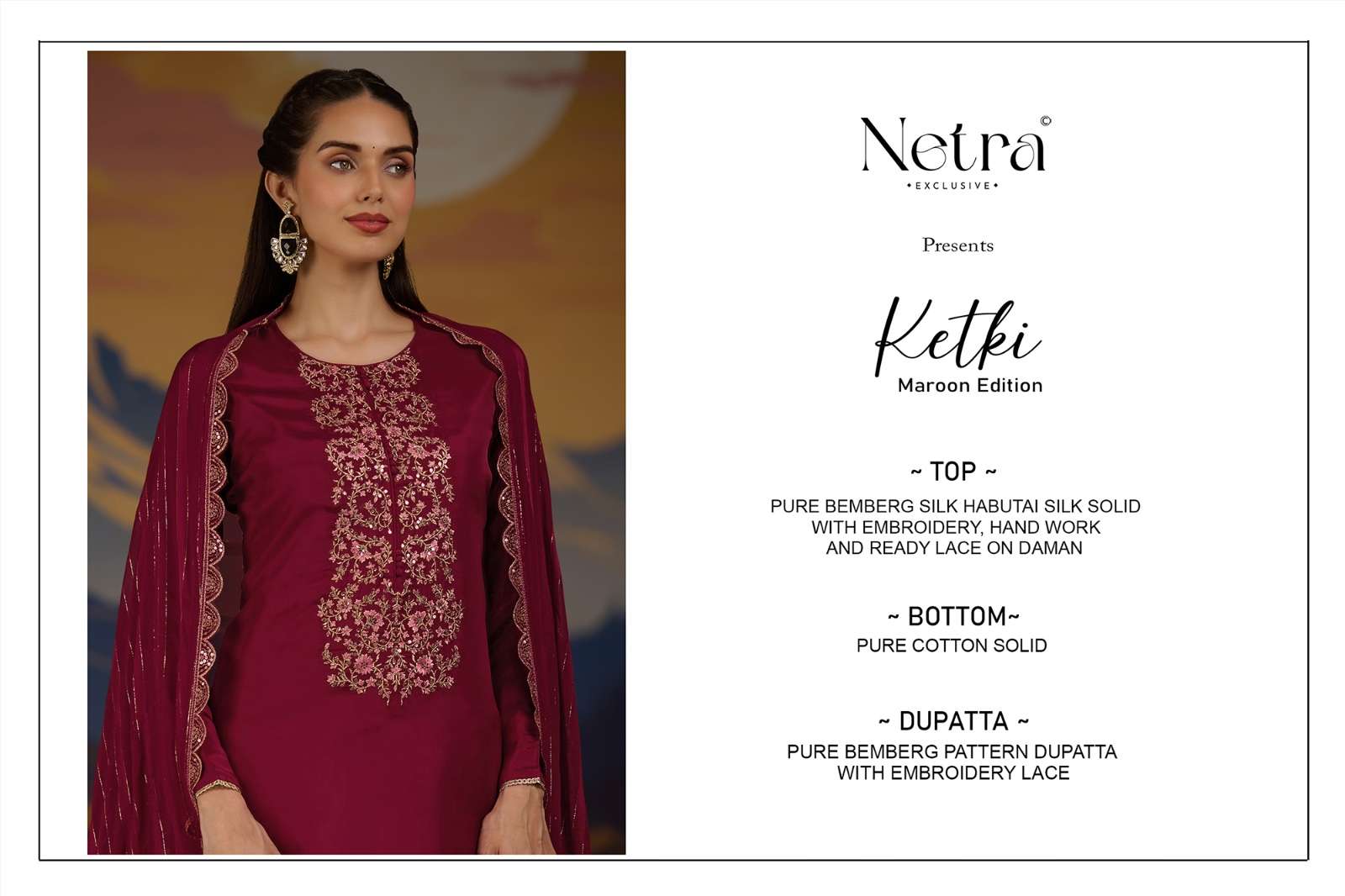 Netra Ketki Maroon Edition Unstitch Ladies Wear Designer Suits
