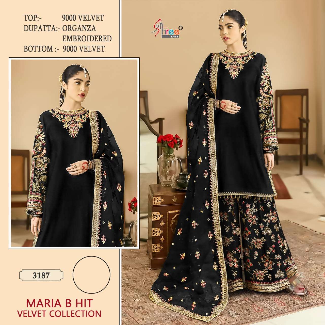 Shree Fabs Maria B Hit Velvet Collection 3187 Colors Pakistani Designer Suit Collection