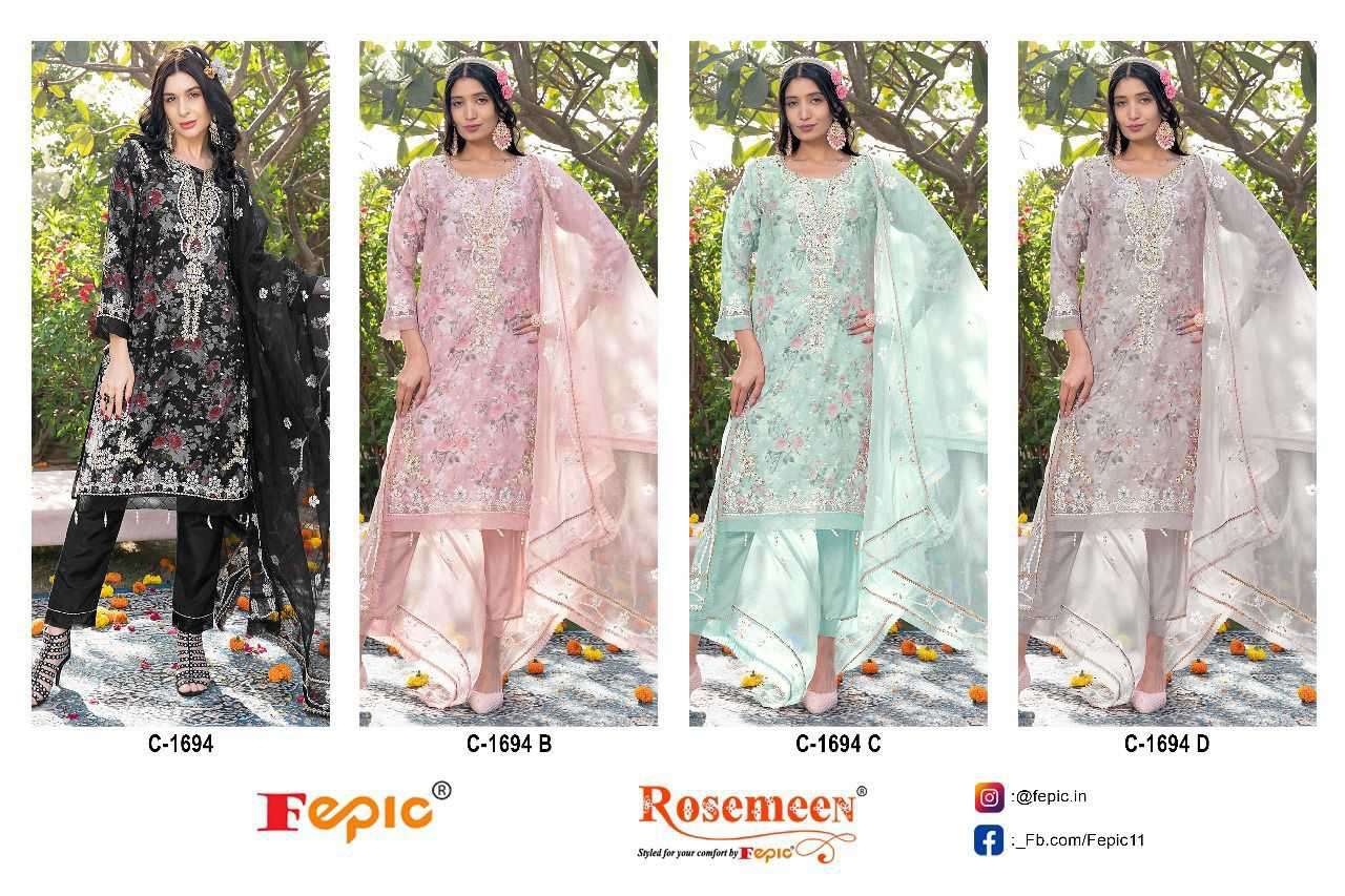 Fepic C 1694 Colors Resemeen Pakistani Designer Organza Dress