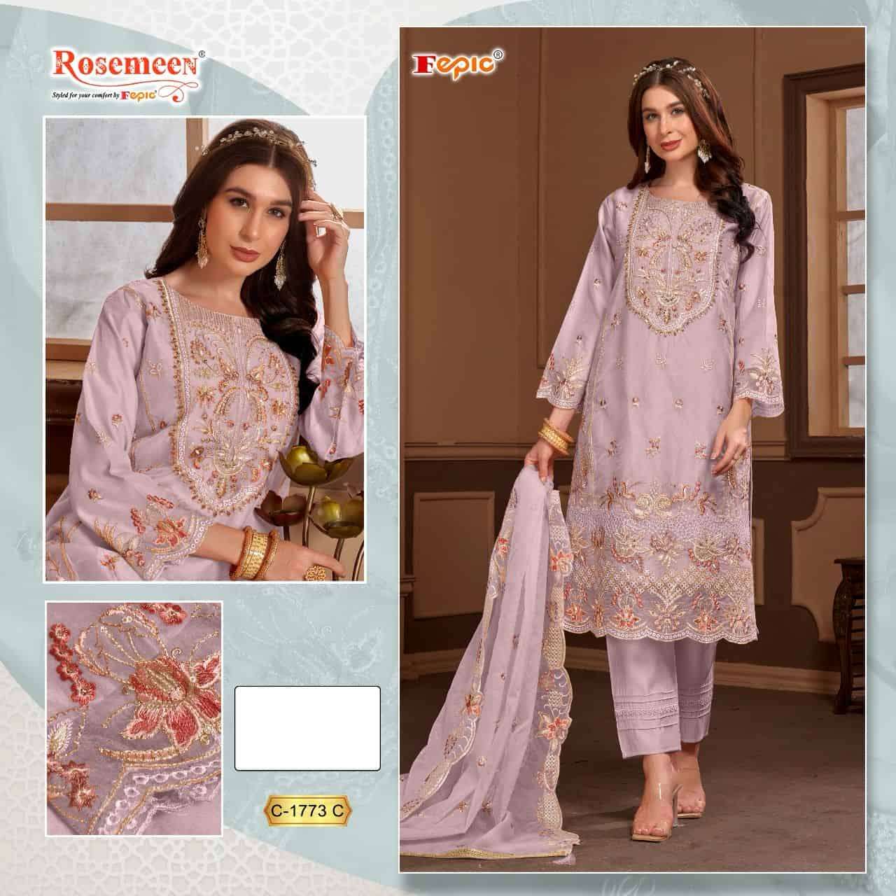 Fepic C 1773 C Pakistani Style Organza Embroidered Unstitched Suit Ensemble