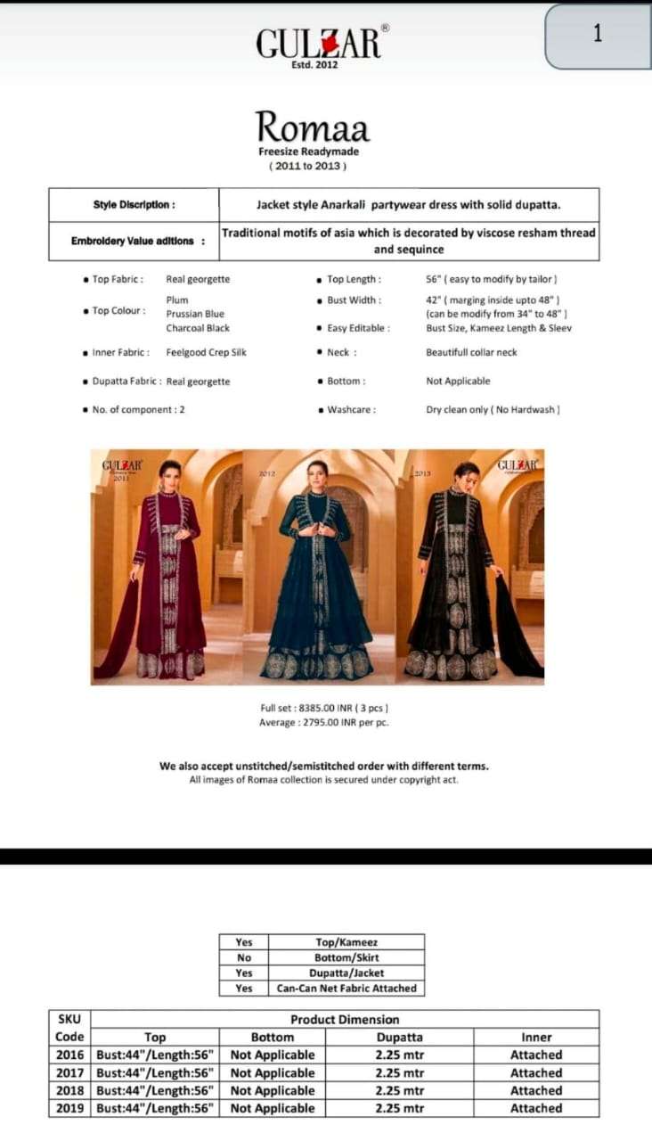 Gulzar Romaa 2011 To 2013 Partywear Style Indo Western Dress Latest Collection