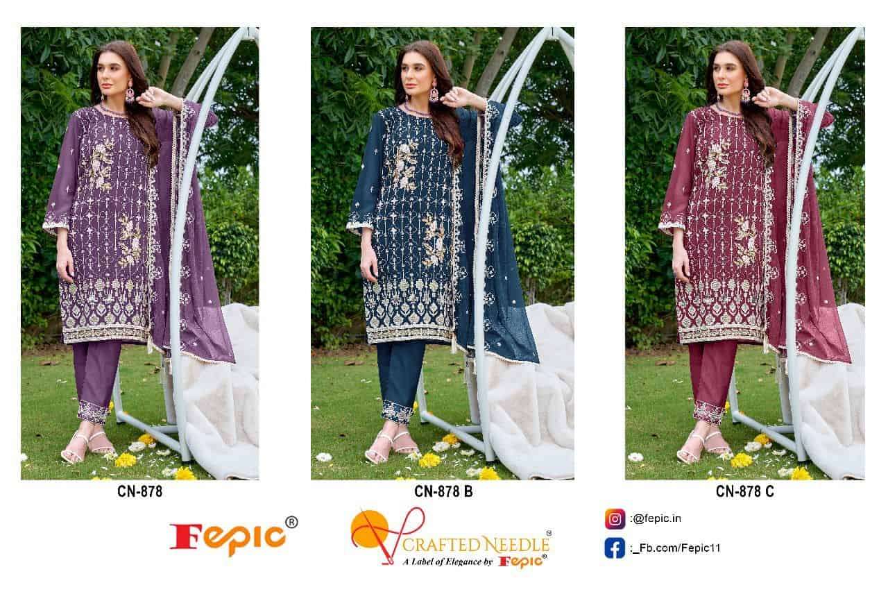 Crafted Needle CN 878 By Fepic Fancy Designer Style Pakistani Readymade Suit Exporters