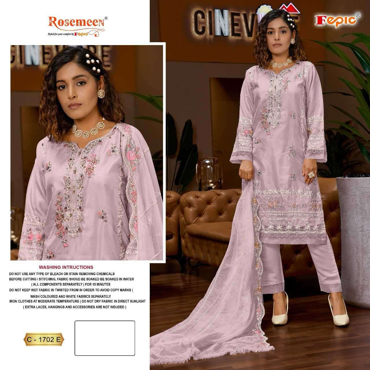 Fepic Rosemeen Organza Pakistani Unstitch Suit